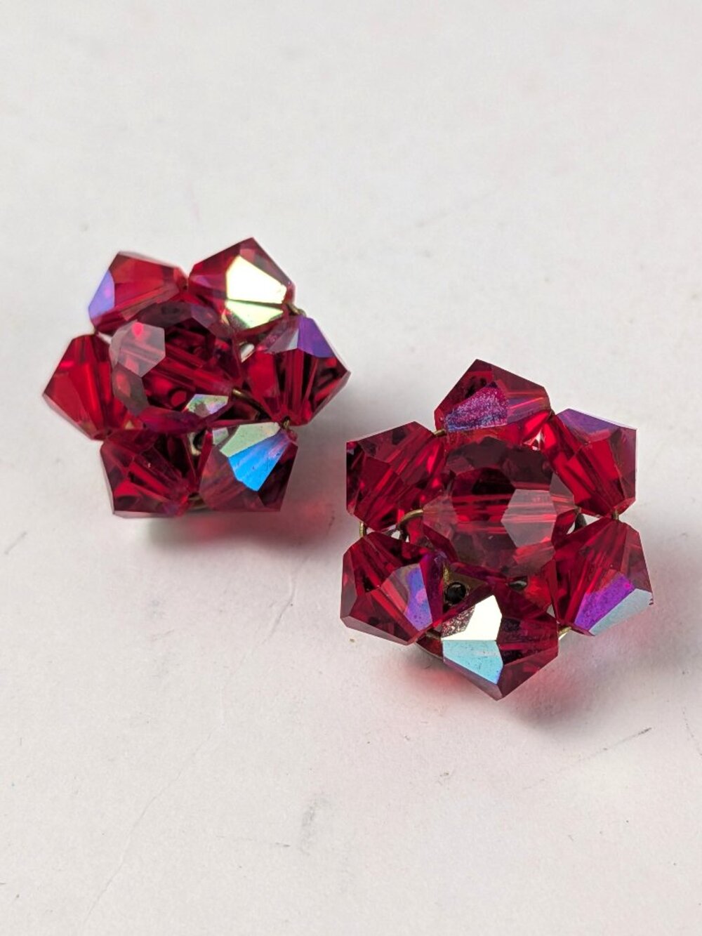 Vintage Red Iridescent Large Beaded Earrings